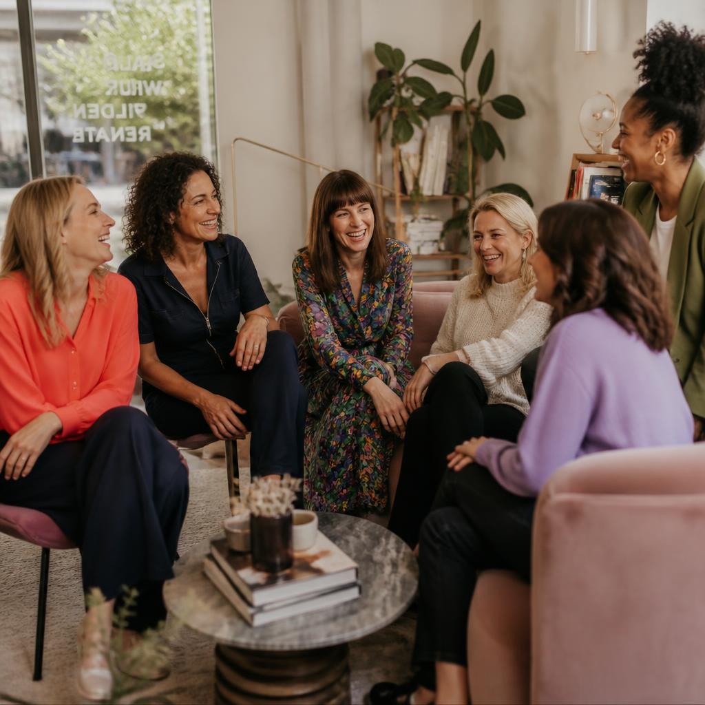 Women laughing together at a Vital Edit gathering in Berlin